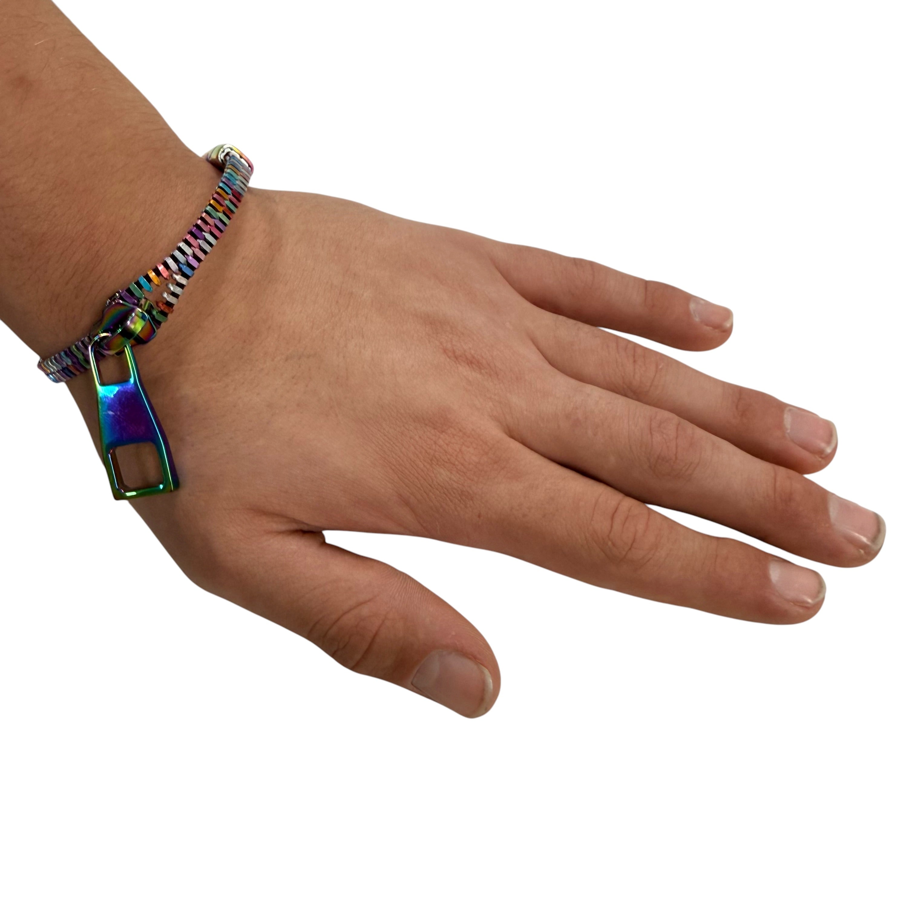 Unisex Oil Slick Metal Zipper Bracelet By Kaiko