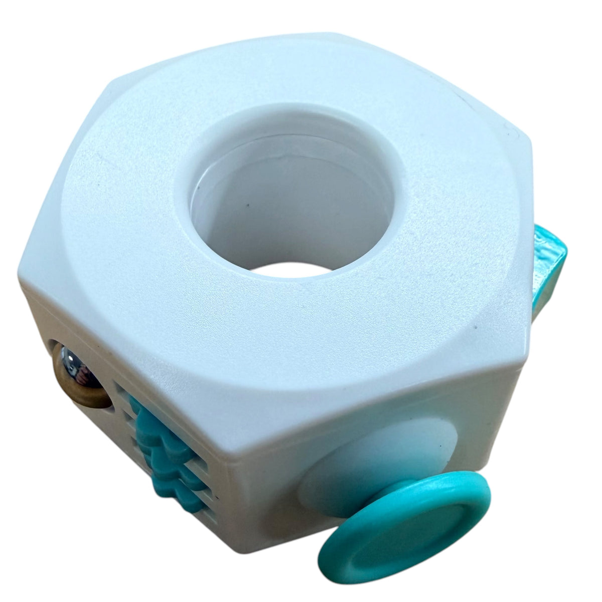 Teal and White Plastic Fidget Cube Ring