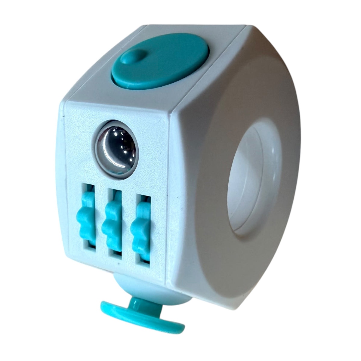 Teal and White Plastic Fidget Cube Ring