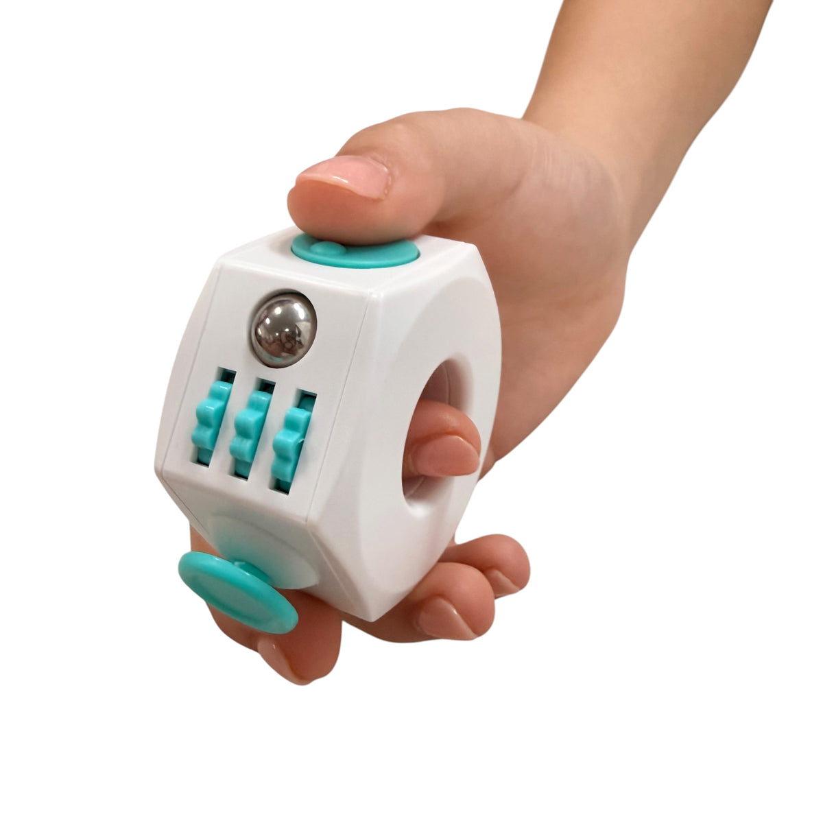 Teal and White Plastic Fidget Cube Ring
