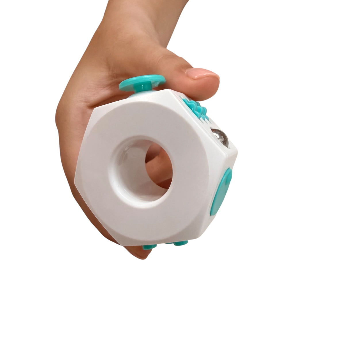 Teal and White Plastic Fidget Cube Ring