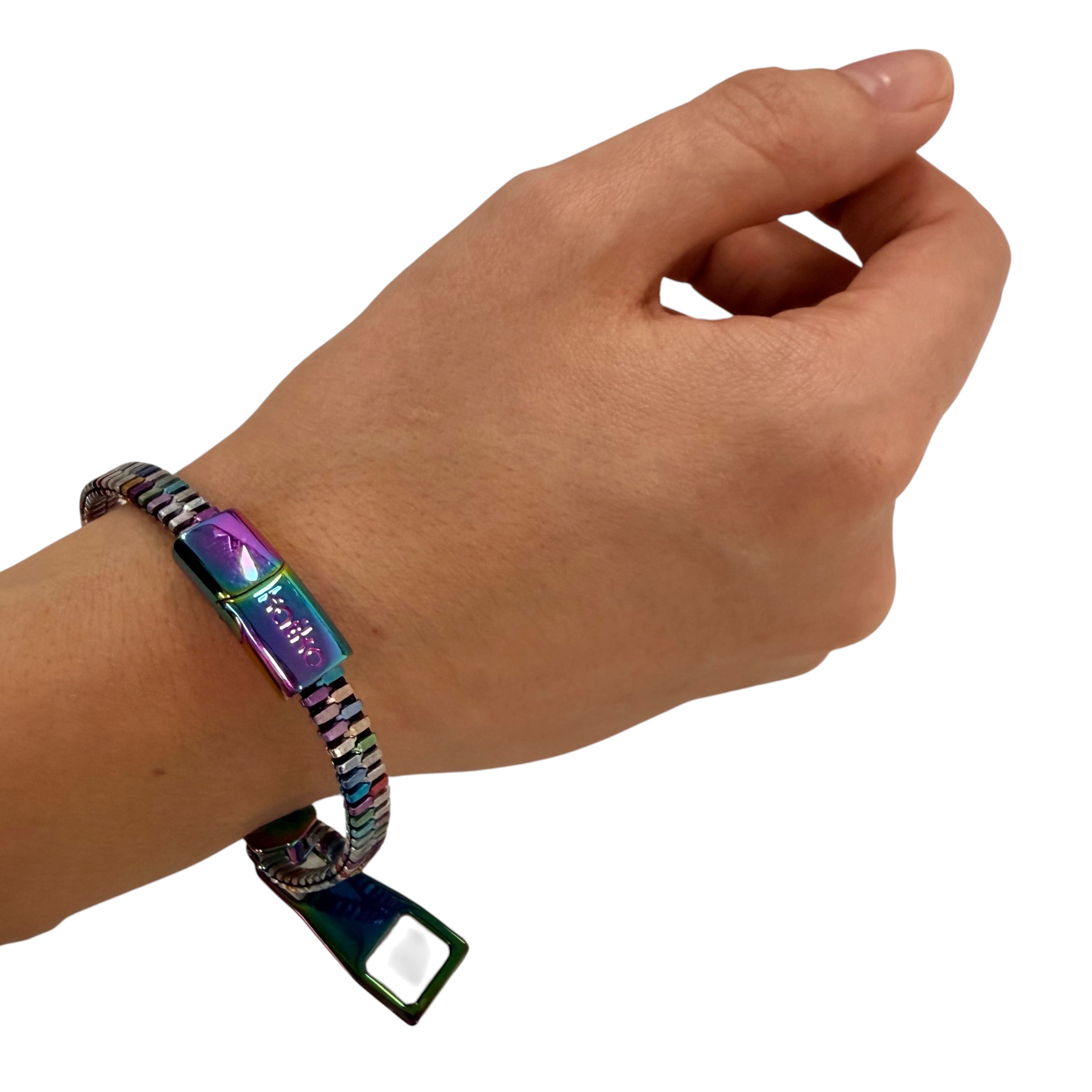 Unisex Oil Slick Metal Zipper Bracelet By Kaiko