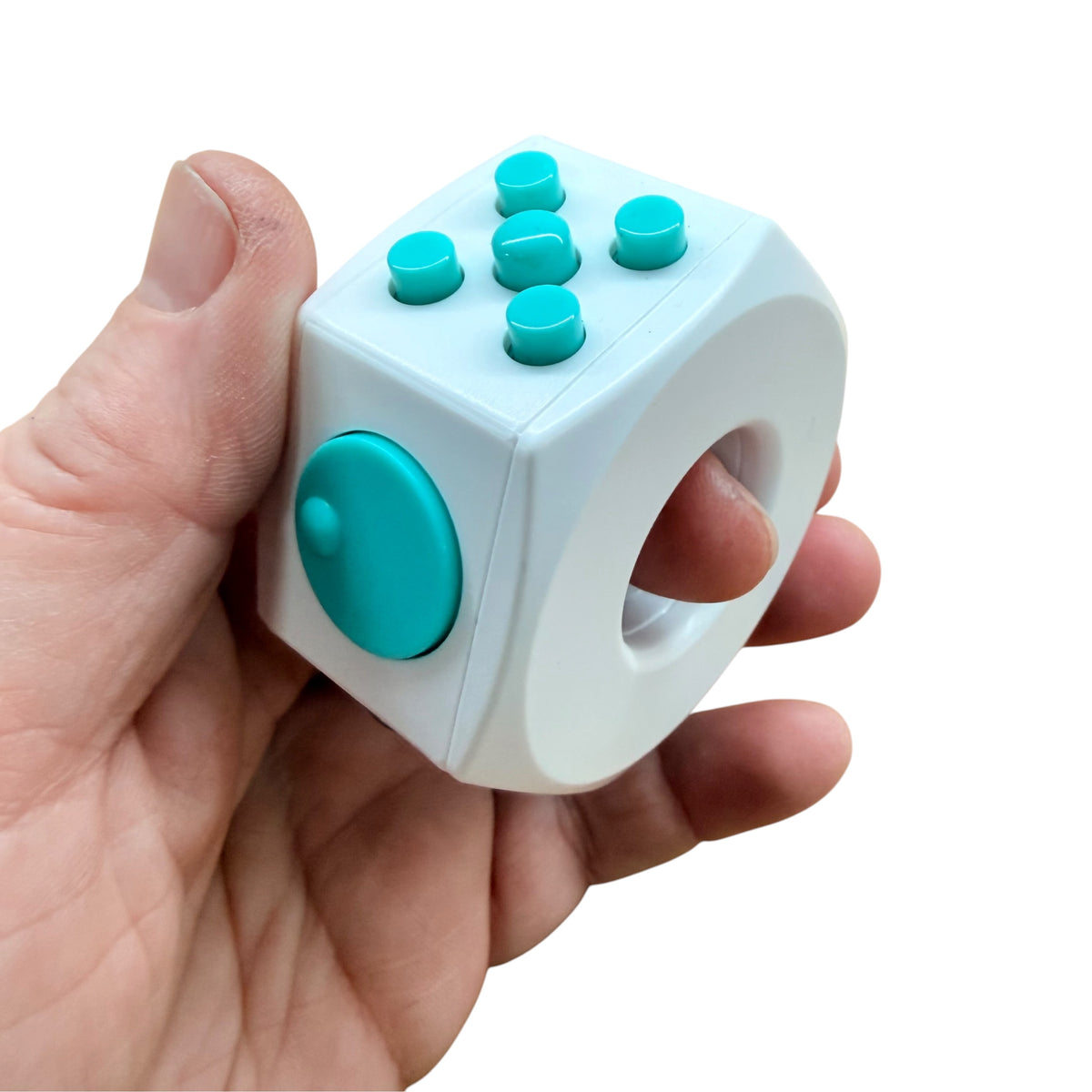 Teal and White Plastic Fidget Cube Ring