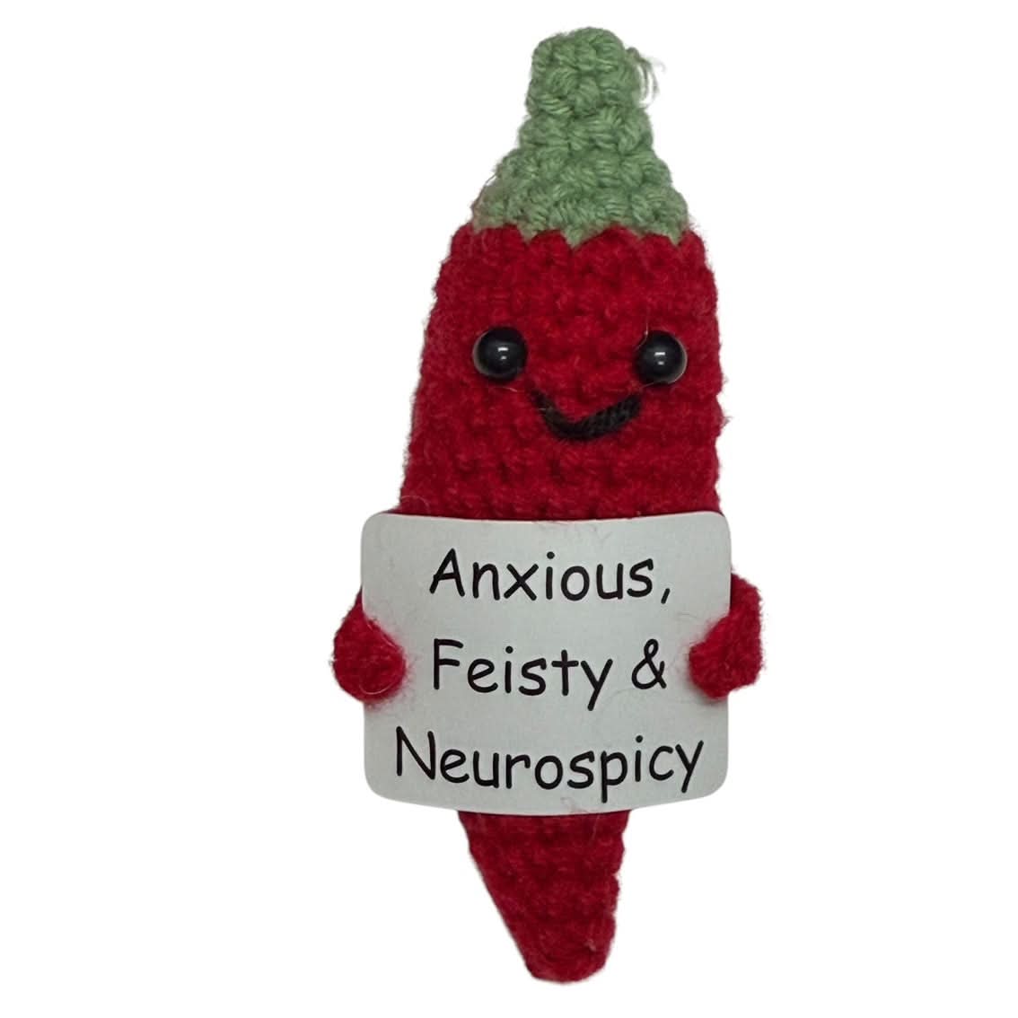 Anxious, Feisty & Neurospicy Chilli - Mini Hand Crochet Plush Supports