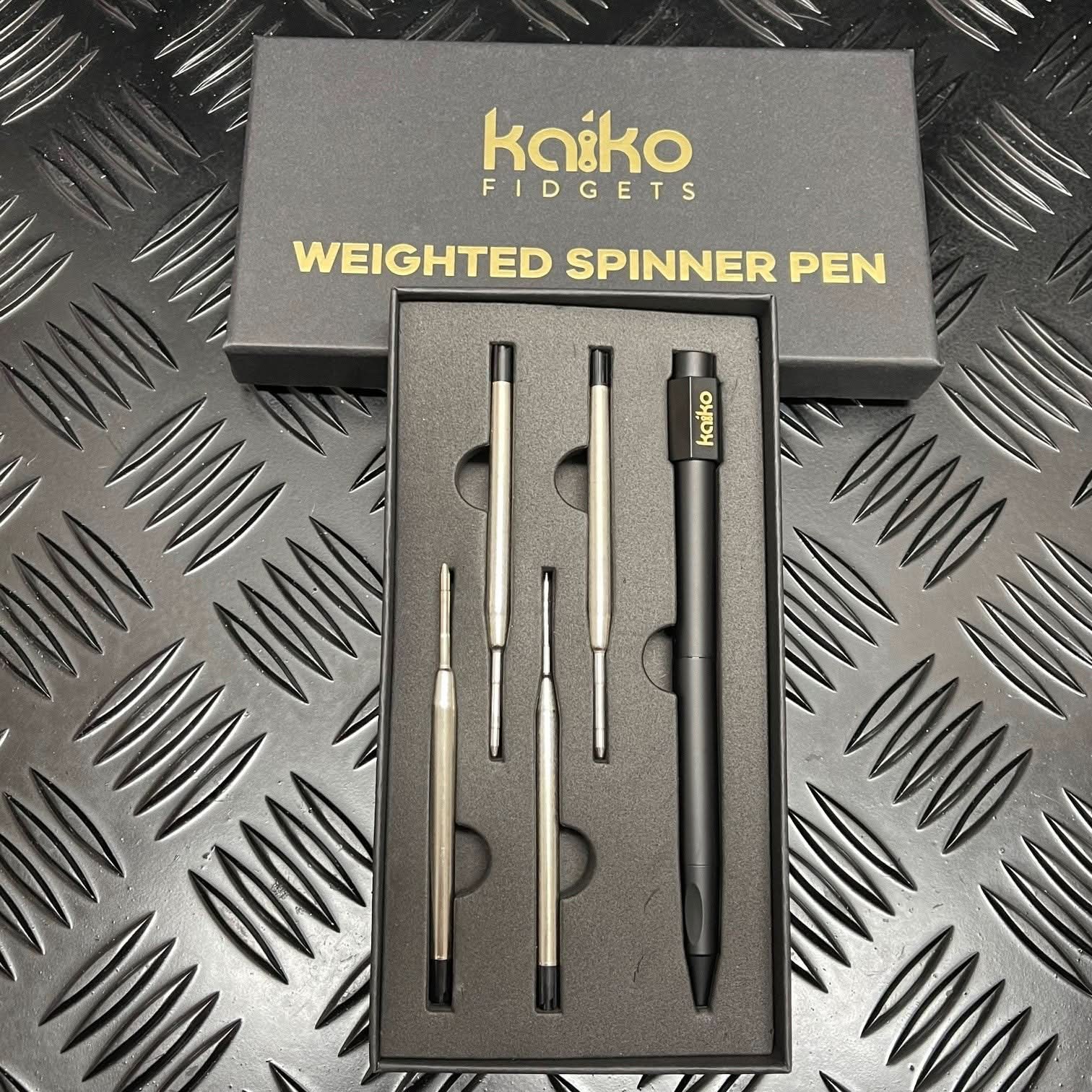 BLACK Weighted Spinner Pen with 4 refills