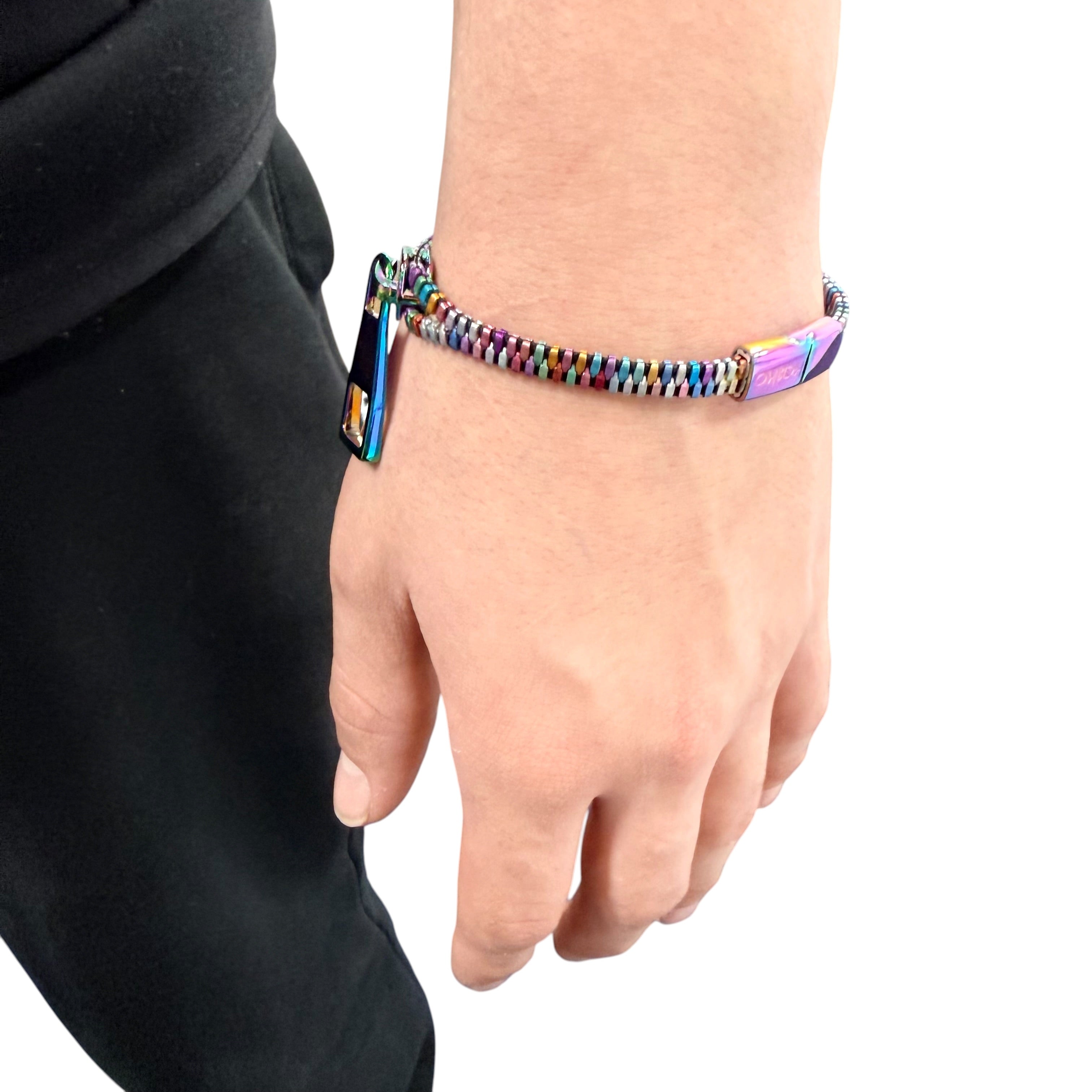 Unisex Oil Slick Metal Zipper Bracelet By Kaiko