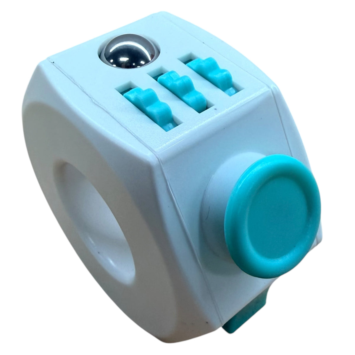 Teal and White Plastic Fidget Cube Ring