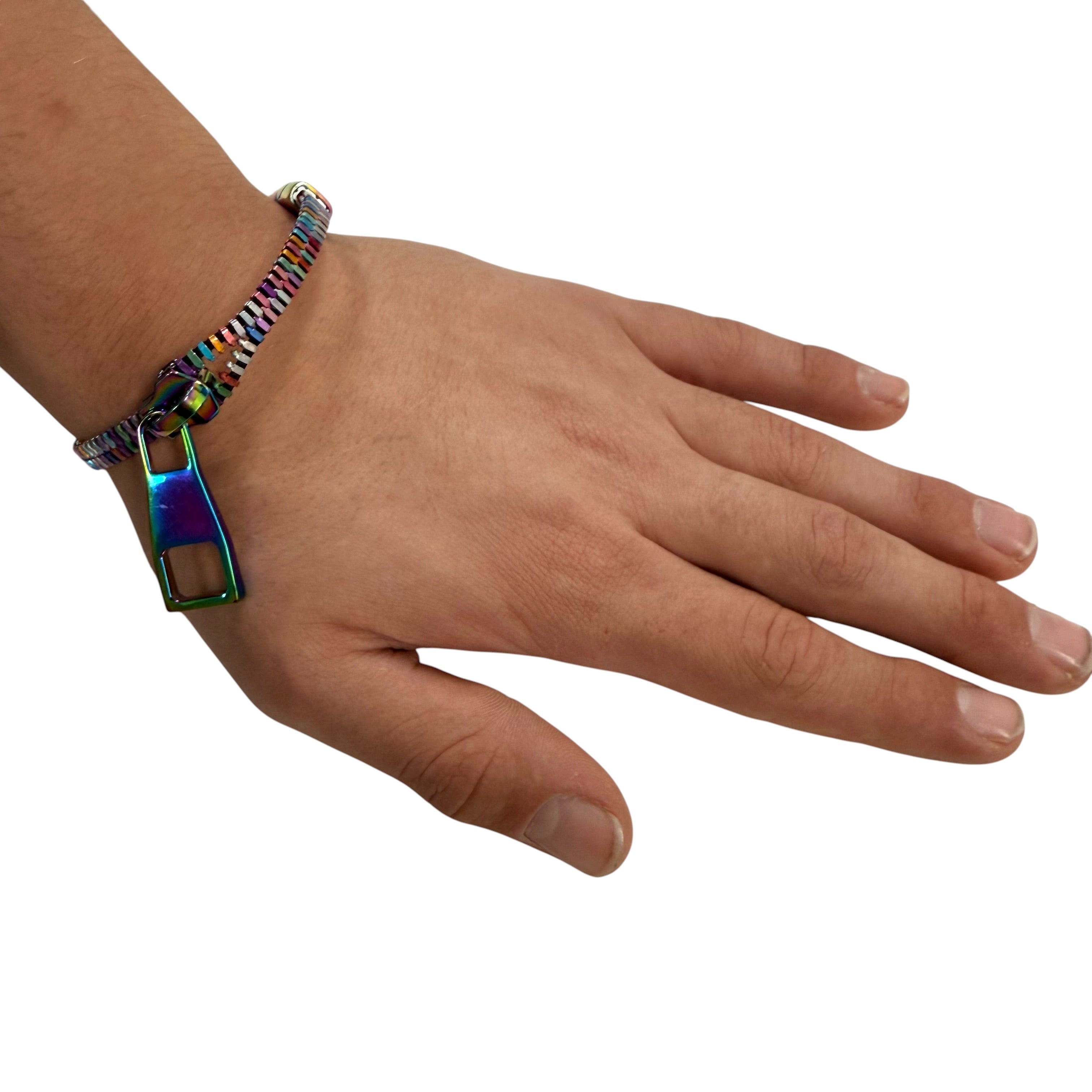 Unisex Oil Slick Metal Zipper Bracelet By Kaiko