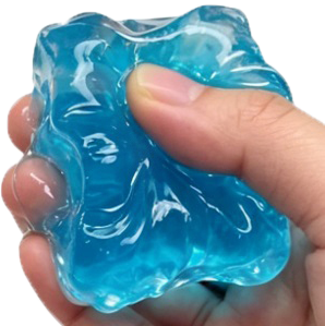 Blue Epic Squish Moon Cube squeezed in hand