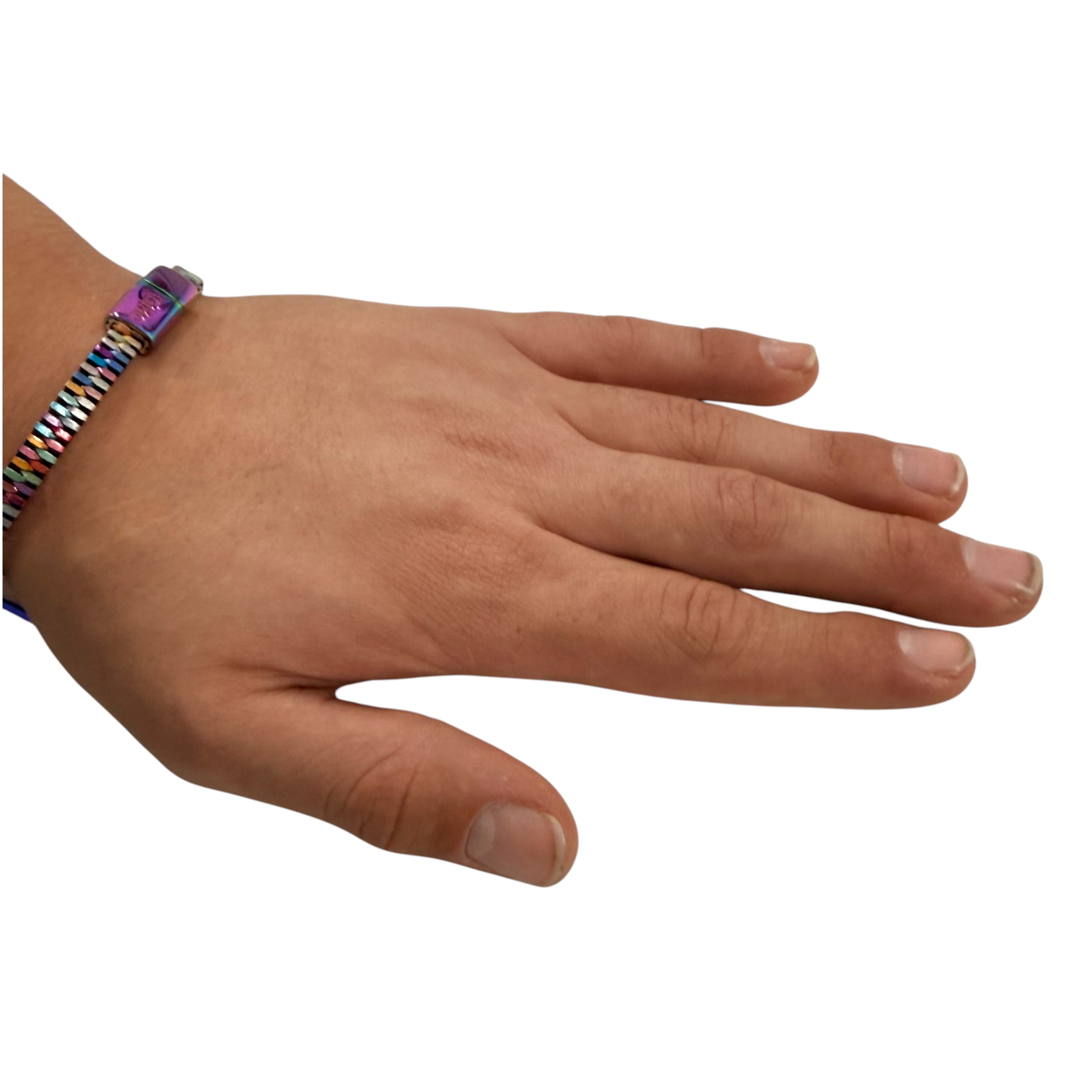 Unisex Oil Slick Metal Zipper Bracelet By Kaiko