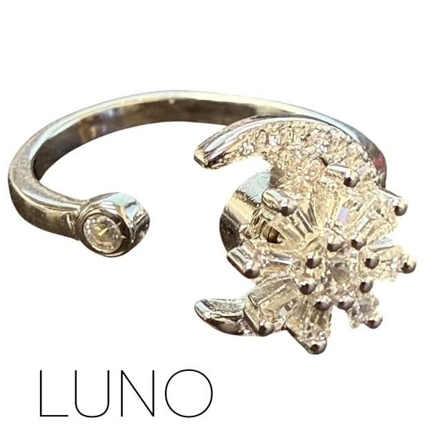 Luno Fidget Ring - Diamante Spinning Flower with Half Moon Surround for Anxiety