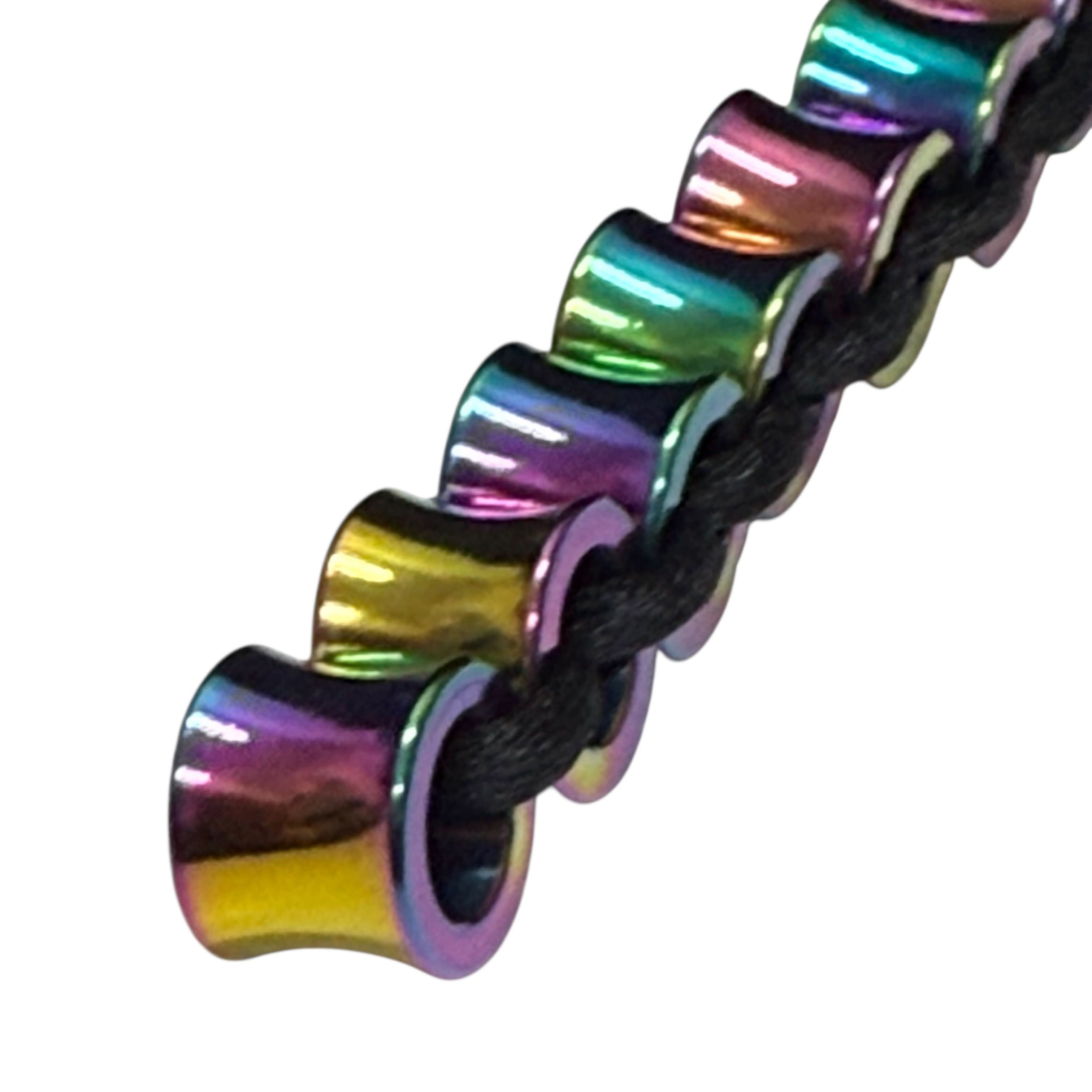 Oil Slick concave stainless-steel beads by Kaiko