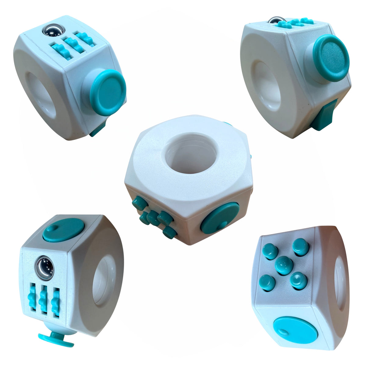 Teal and White Plastic Fidget Cube Ring