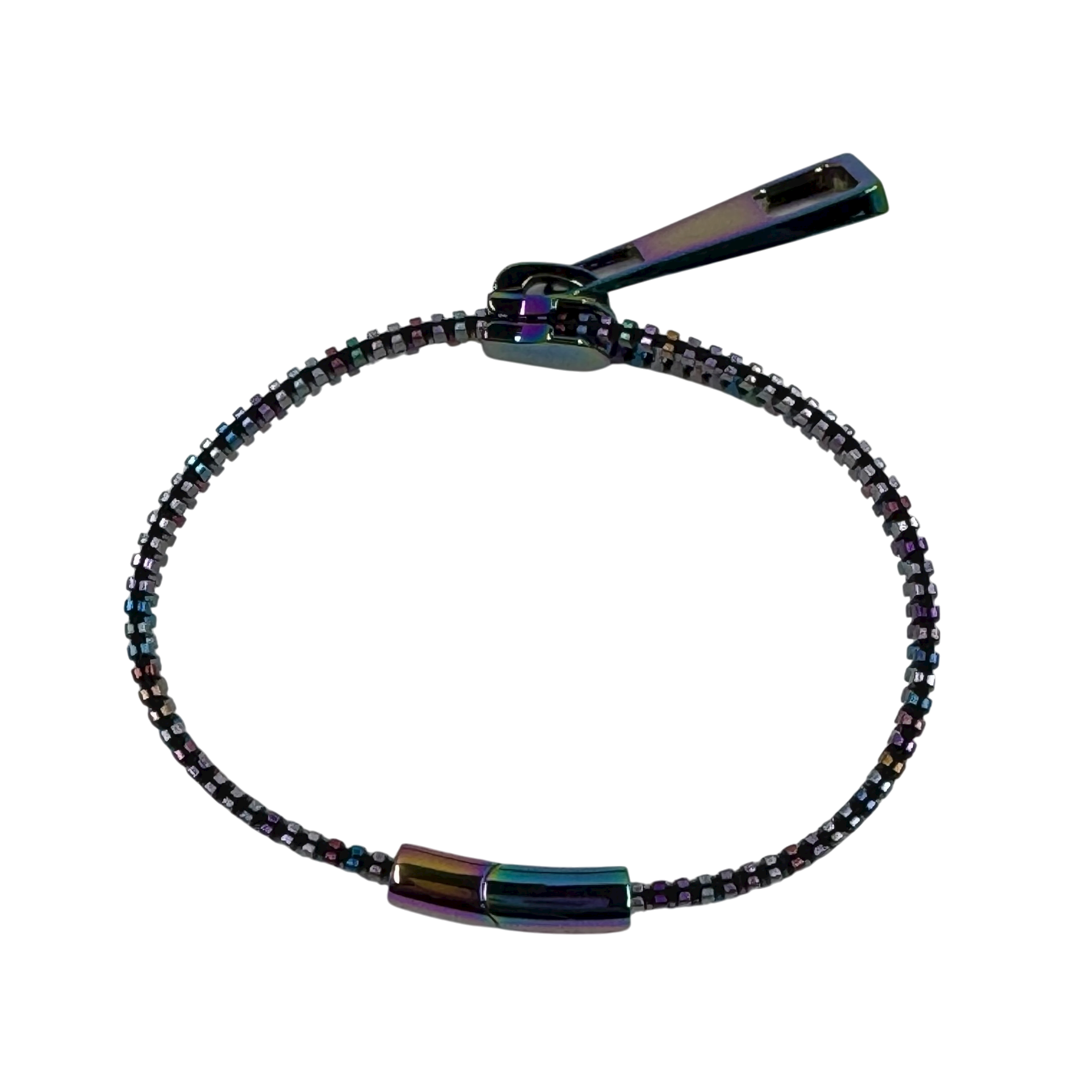 Unisex Oil Slick Metal Zipper Bracelet By Kaiko