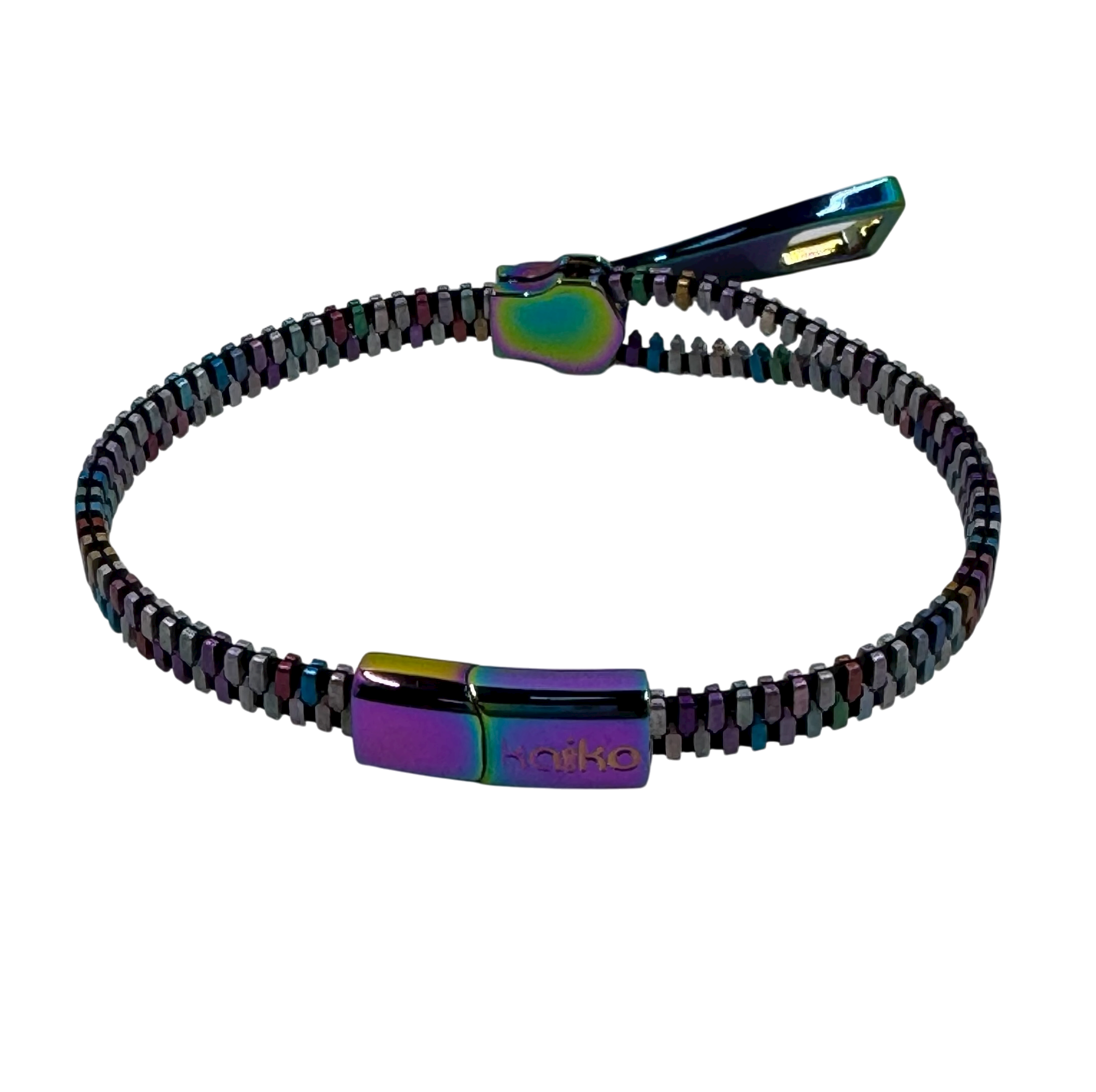 Unisex Oil Slick Metal Zipper Bracelet By Kaiko