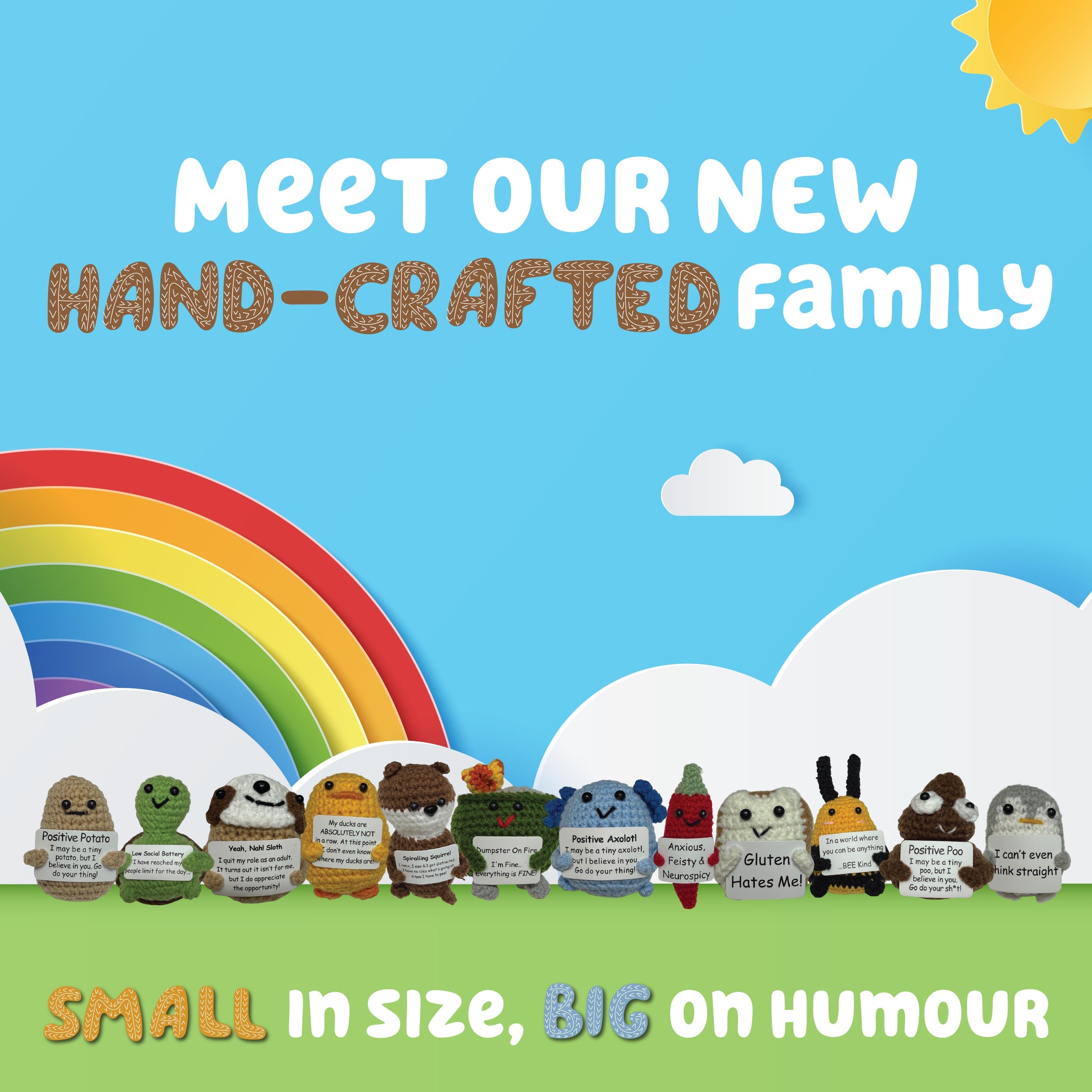 Positive Axolotl - Mini Hand Crochet Plush Support