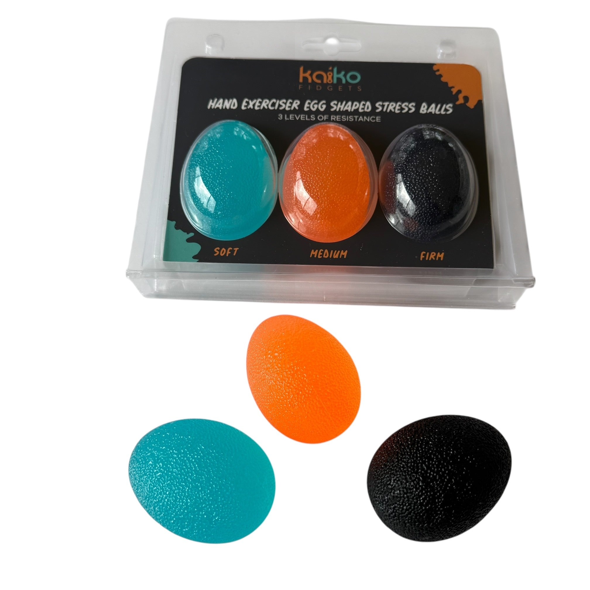 Set of 3 Different Strength Hand Exerciser Stress Eggs by Kaiko