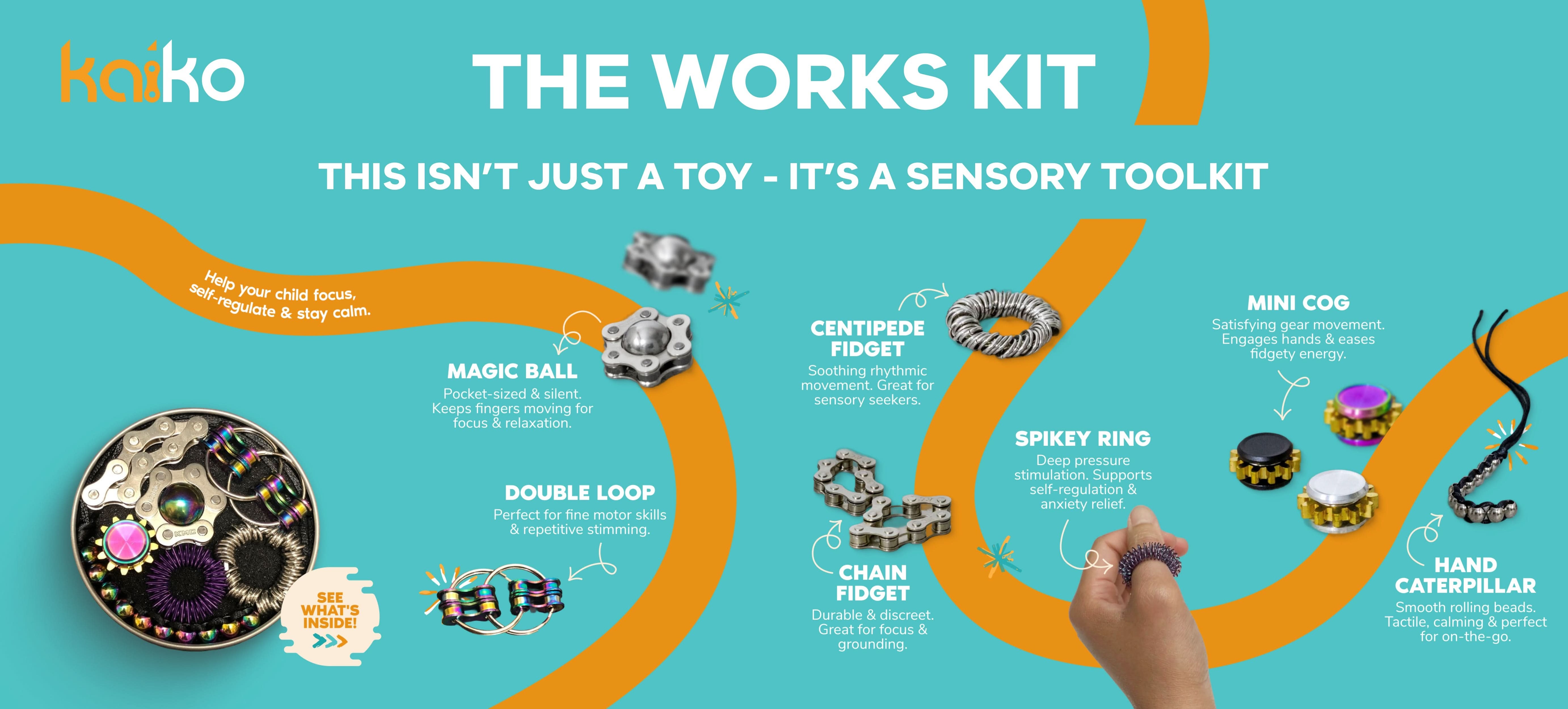 The Works Fidget Kit by Kaiko Fidgets - 7 Purpose Built Sensory Suppor ...