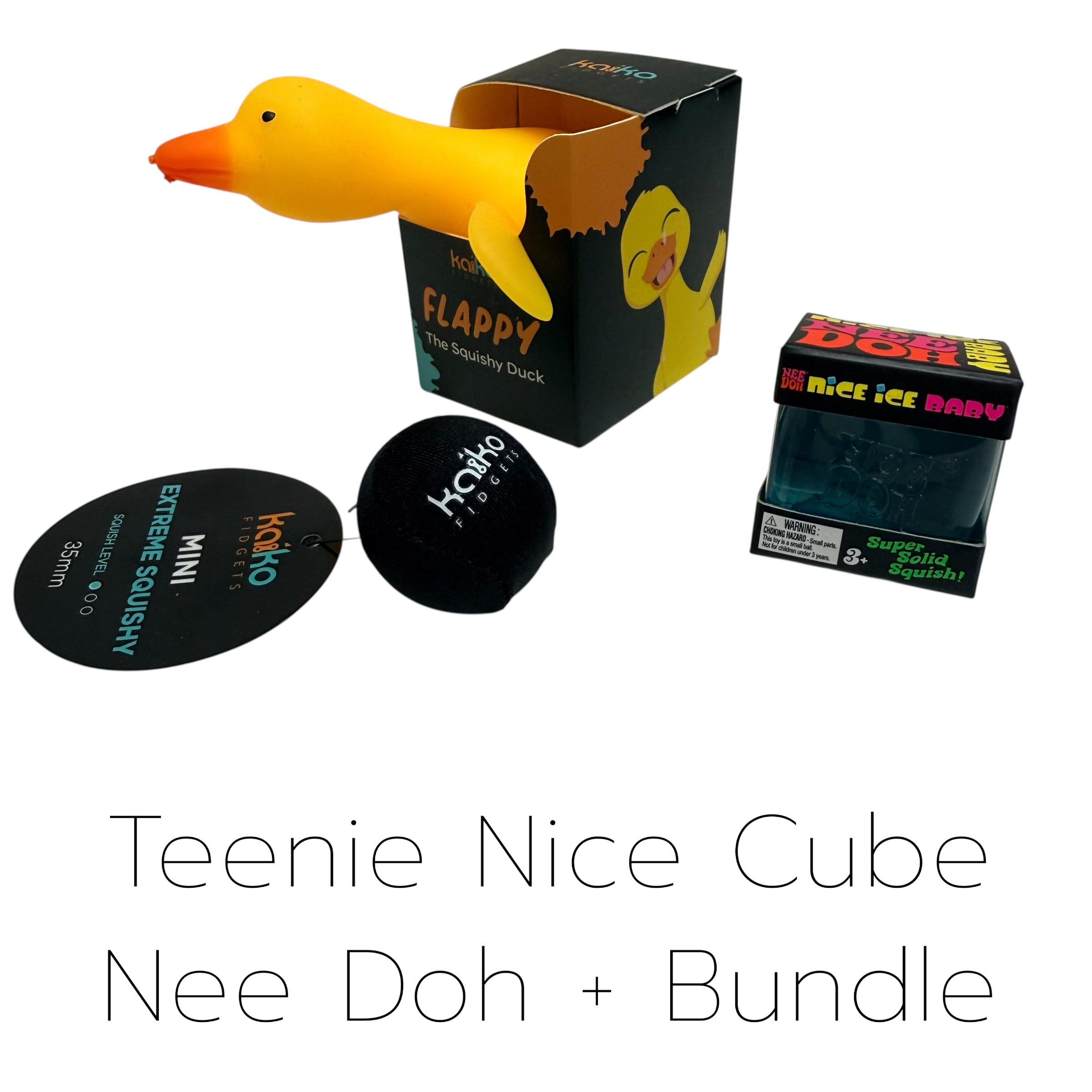 Nee Doh Bundle - Teenie Nice Cube Nee Doh + Flappy + Mini Extreme Squishy