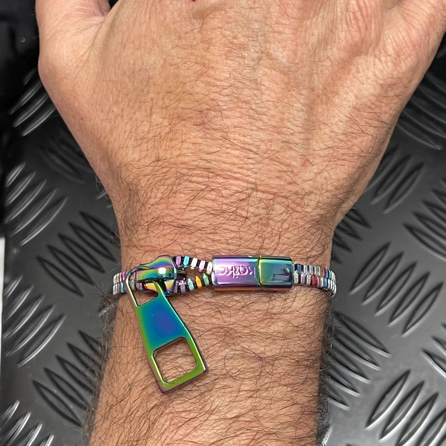 Unisex Oil Slick Metal Zipper Bracelet By Kaiko