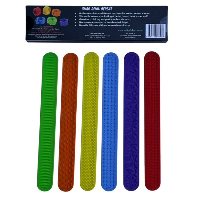 Vibrant Sensory Slap Bands - Textured Silicone (6 Pack) Snap. Bend. Repeat.