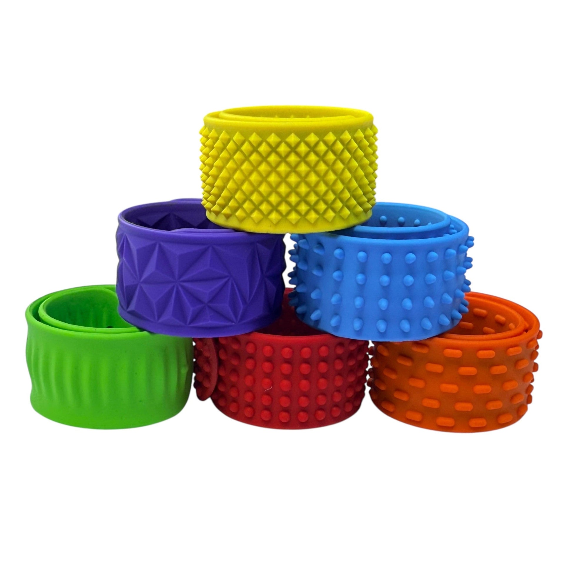 Vibrant Sensory Slap Bands - Textured Silicone (6 Pack) Snap. Bend. Repeat.