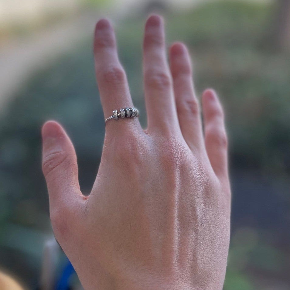 Axia Fidget Ring - 5 Diamante Moving Beads for Anxiety and Sensory Support