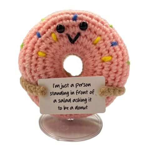 I'm just a person standing in front of a salad asking it to be a Donut.. Mini Hand Crochet Plush Support