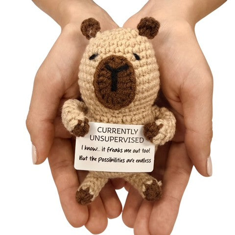 Currently Unsupervised! Capybara Mini Hand Crochet Plush Support