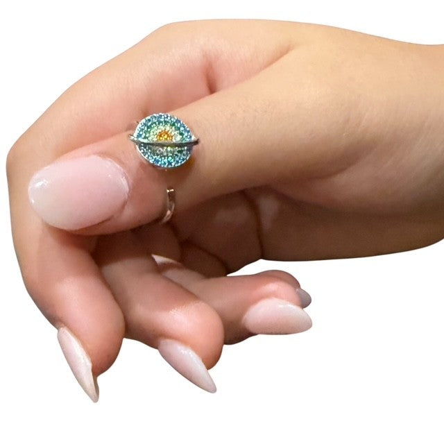 Kaleo Fidget Ring - Round Colourful Spinning Stearling Silver Ring for Anxiety