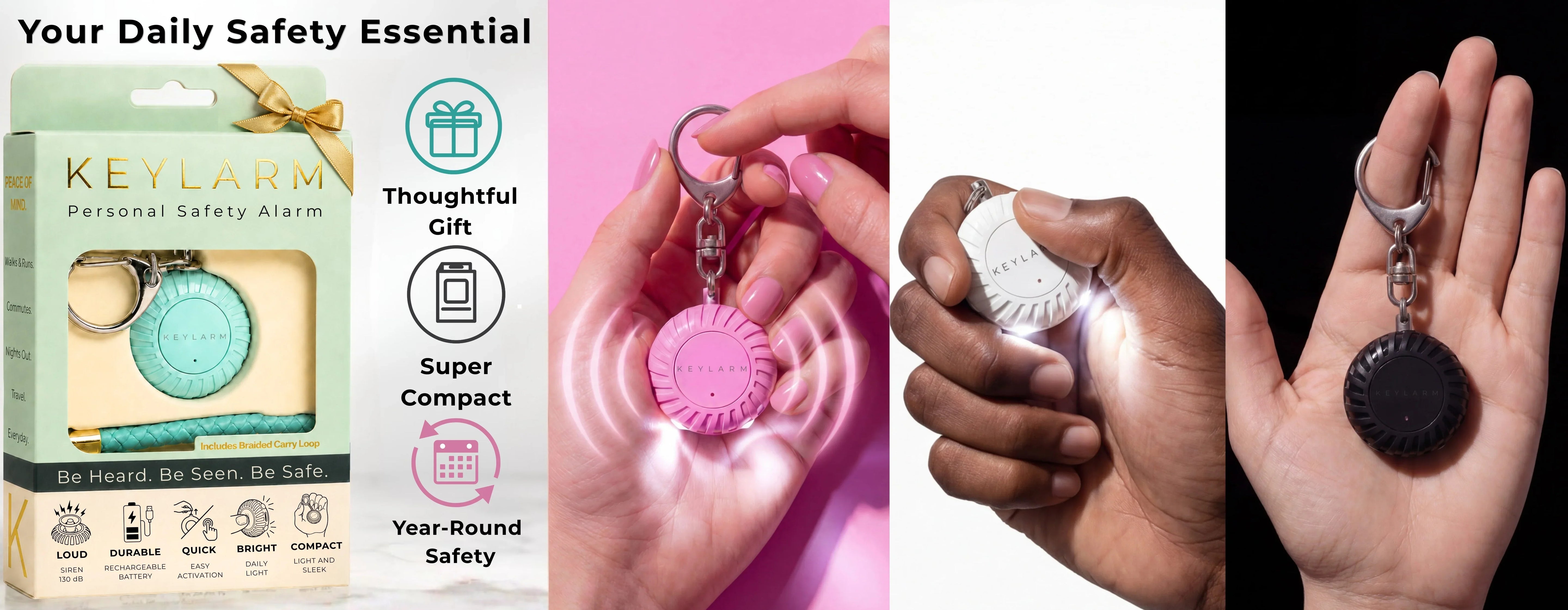 KEYLARM Personal Safety Alarm + LED Light - Be Heard. Be Seen.  Be Safe.
