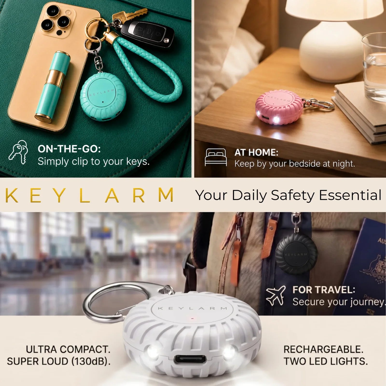 KEYLARM Personal Safety Alarm + LED Light - Be Heard. Be Seen.  Be Safe.