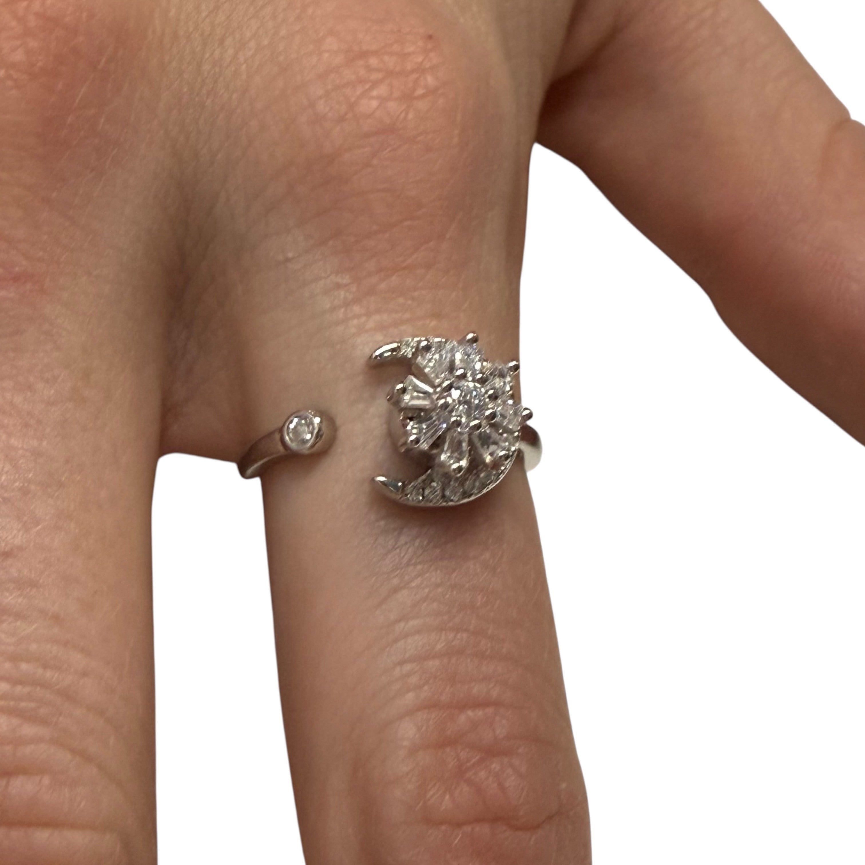 Luno Fidget Ring - Diamante Spinning Flower with Half Moon Surround for Anxiety