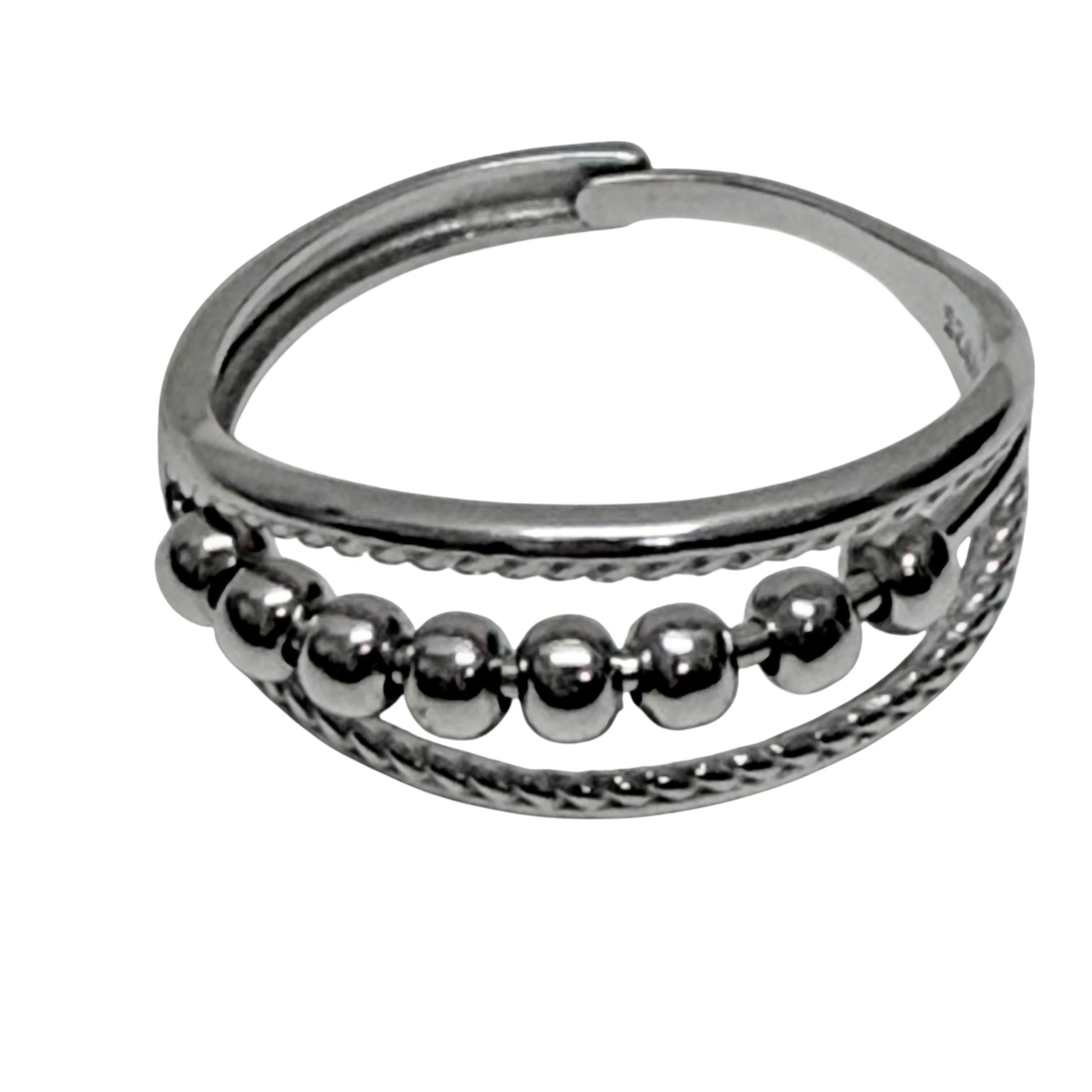 Nyra Fidget Ring - Sterling Silver Rolling Beads on Silver Middle for Anxiety