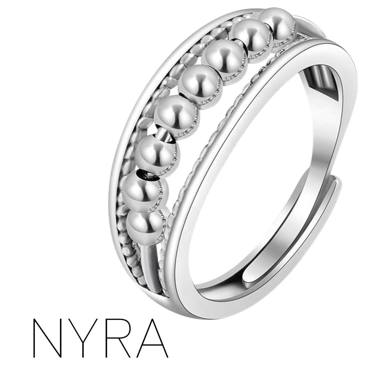 Nyra Fidget Ring - Sterling Silver Rolling Beads on Silver Middle for Anxiety