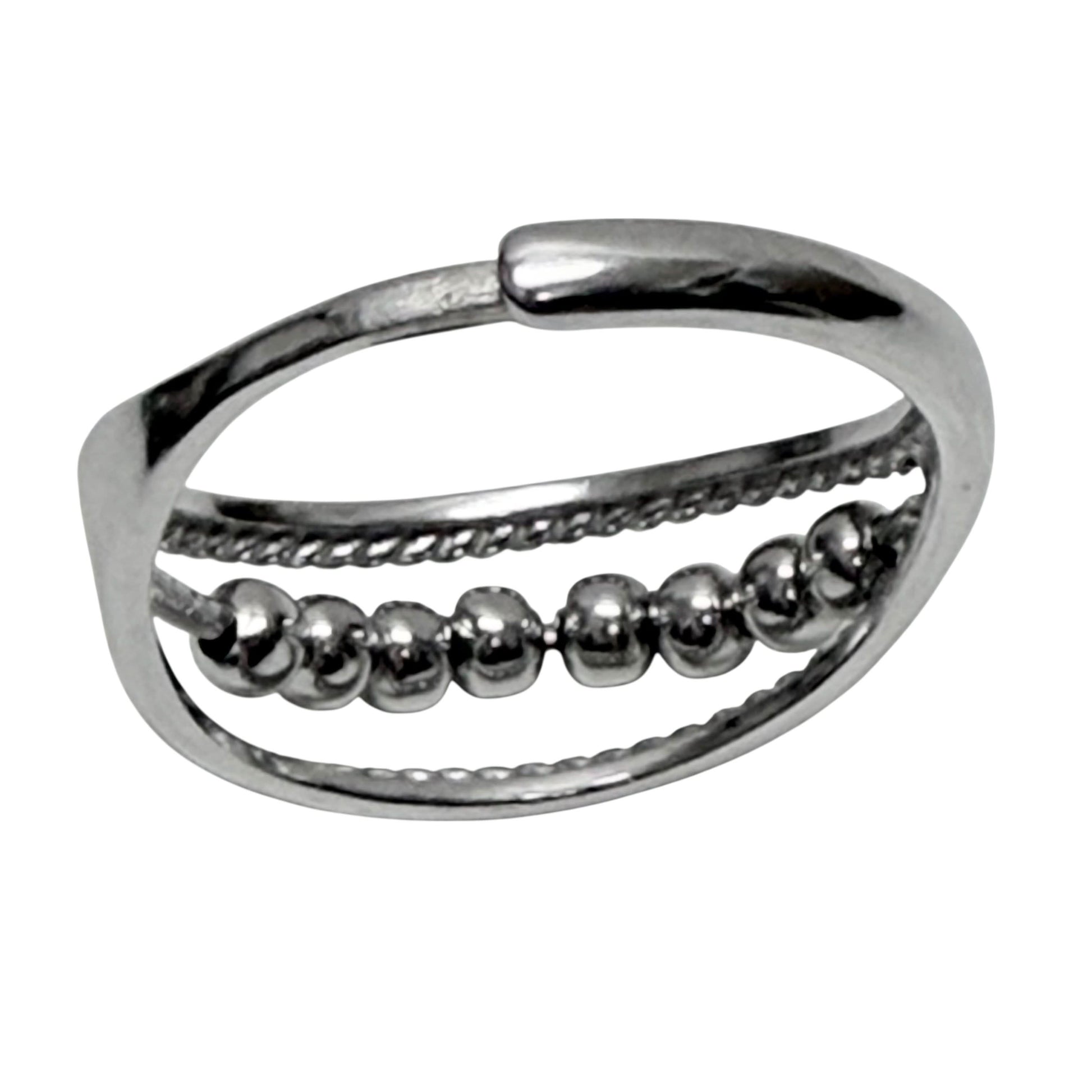 Nyra Fidget Ring - Sterling Silver Rolling Beads on Silver Middle for Anxiety
