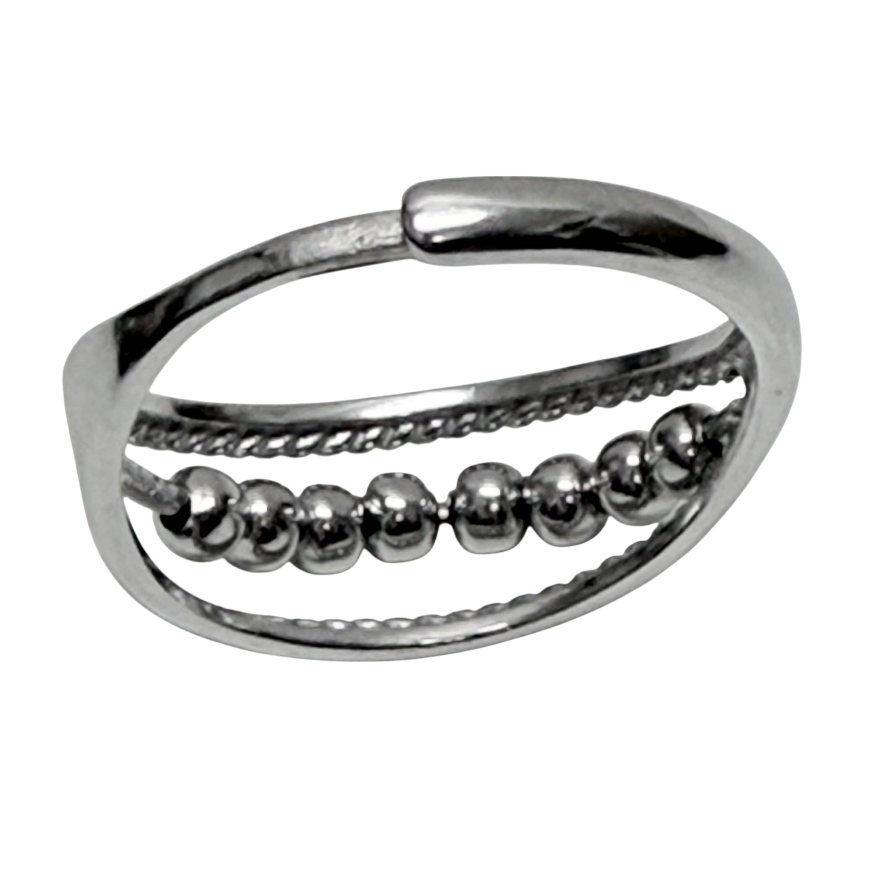 Nyra Fidget Ring - Sterling Silver Rolling Beads on Silver Middle for Anxiety