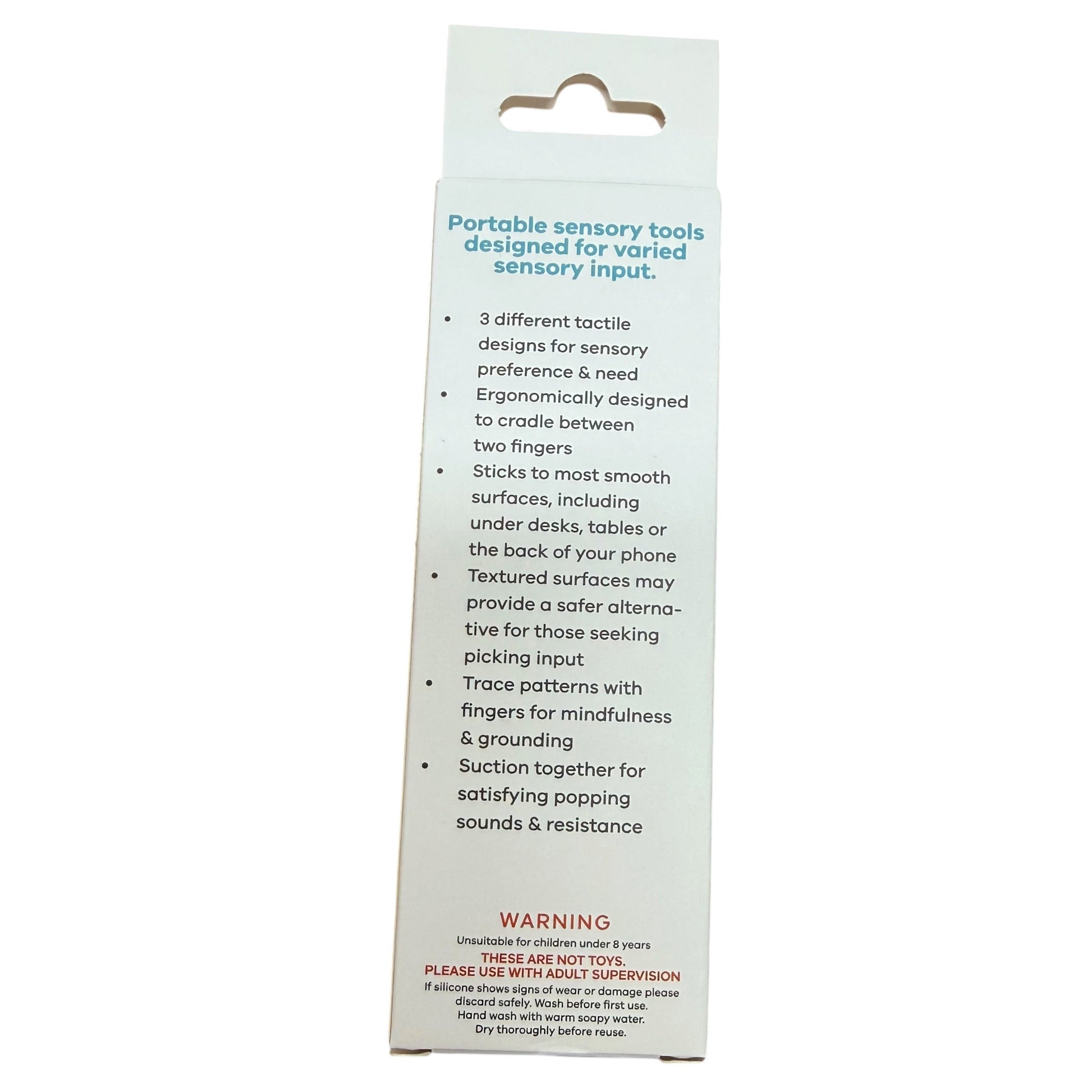 Back of Kaiko POPPI packaging showing sensory uses and safety information