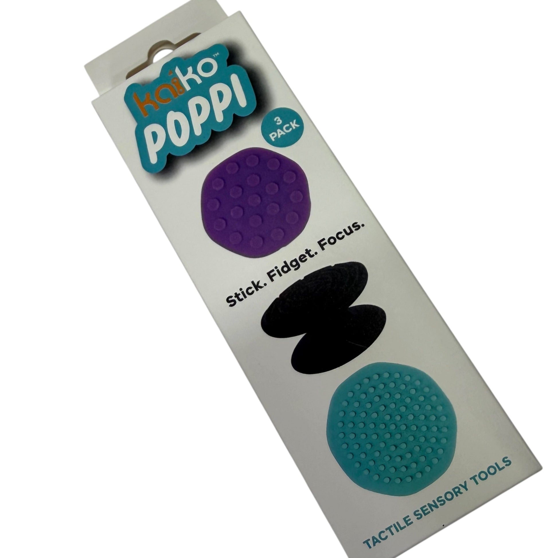 Kaiko POPPI packaging showing the three tactile suction sensory tools