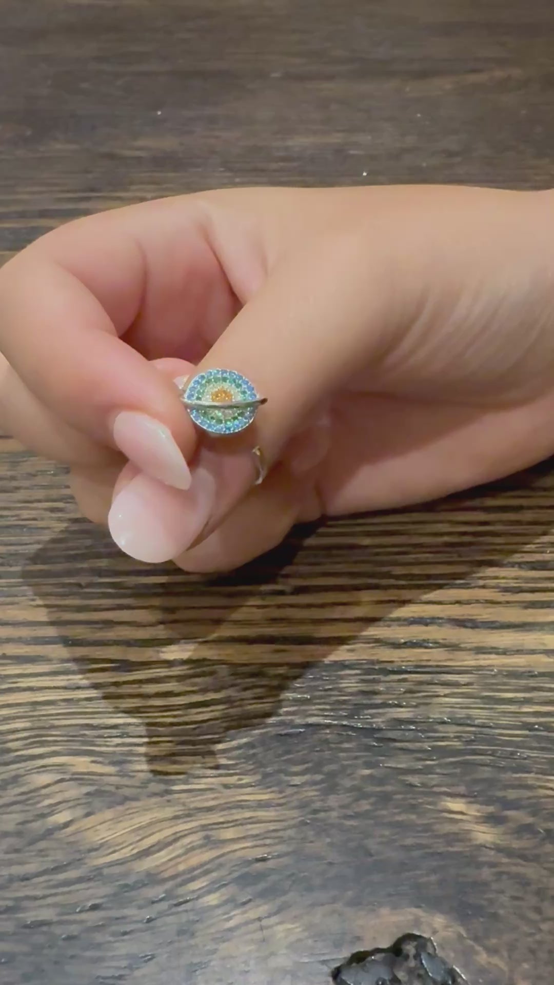 Load video: Kaleo Fidget Ring - Round Colourful Spinning Stearling Silver Ring for Anxiety