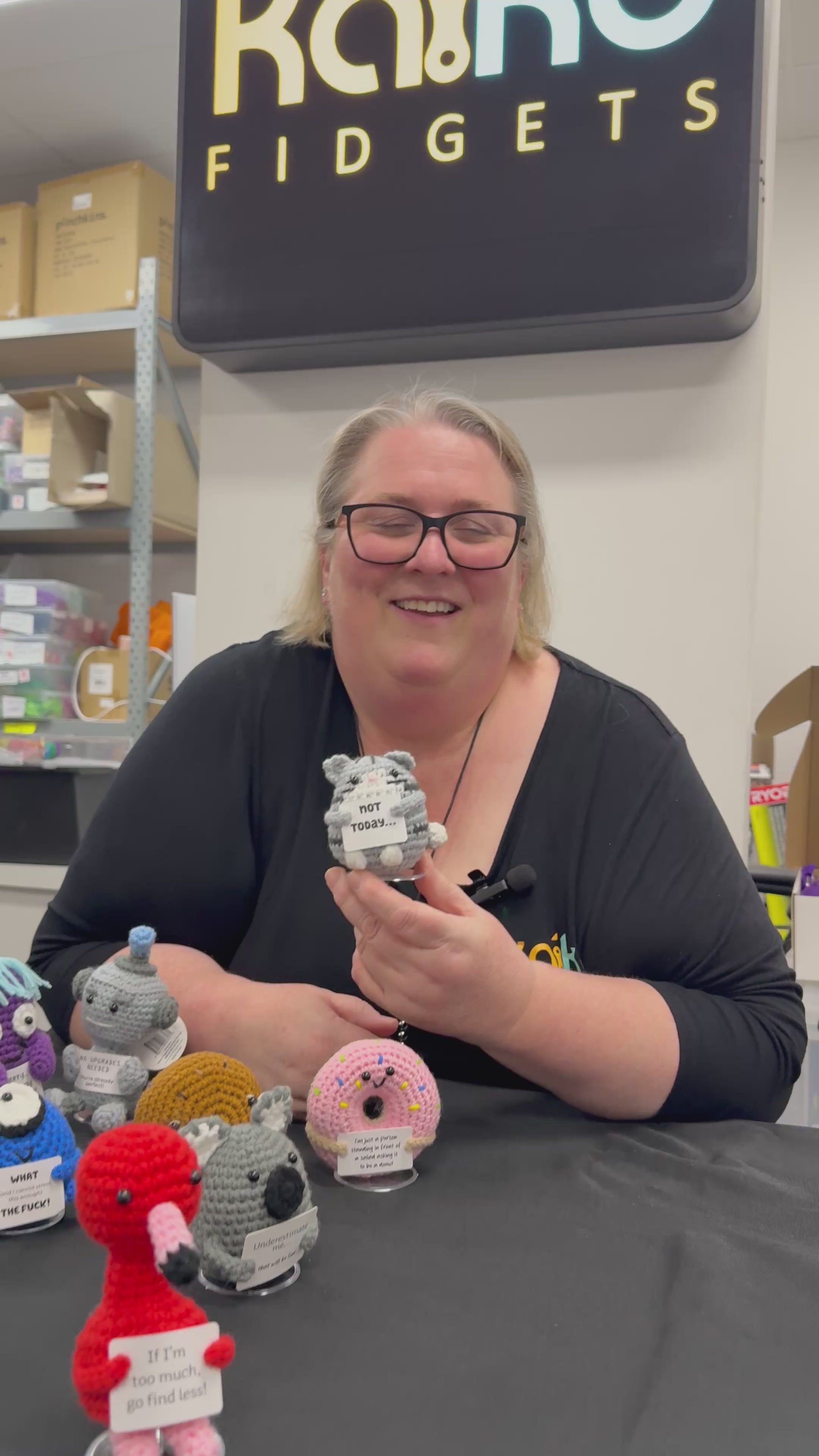 Load video: Not Today... Cat Mini Hand Crochet Plush Support