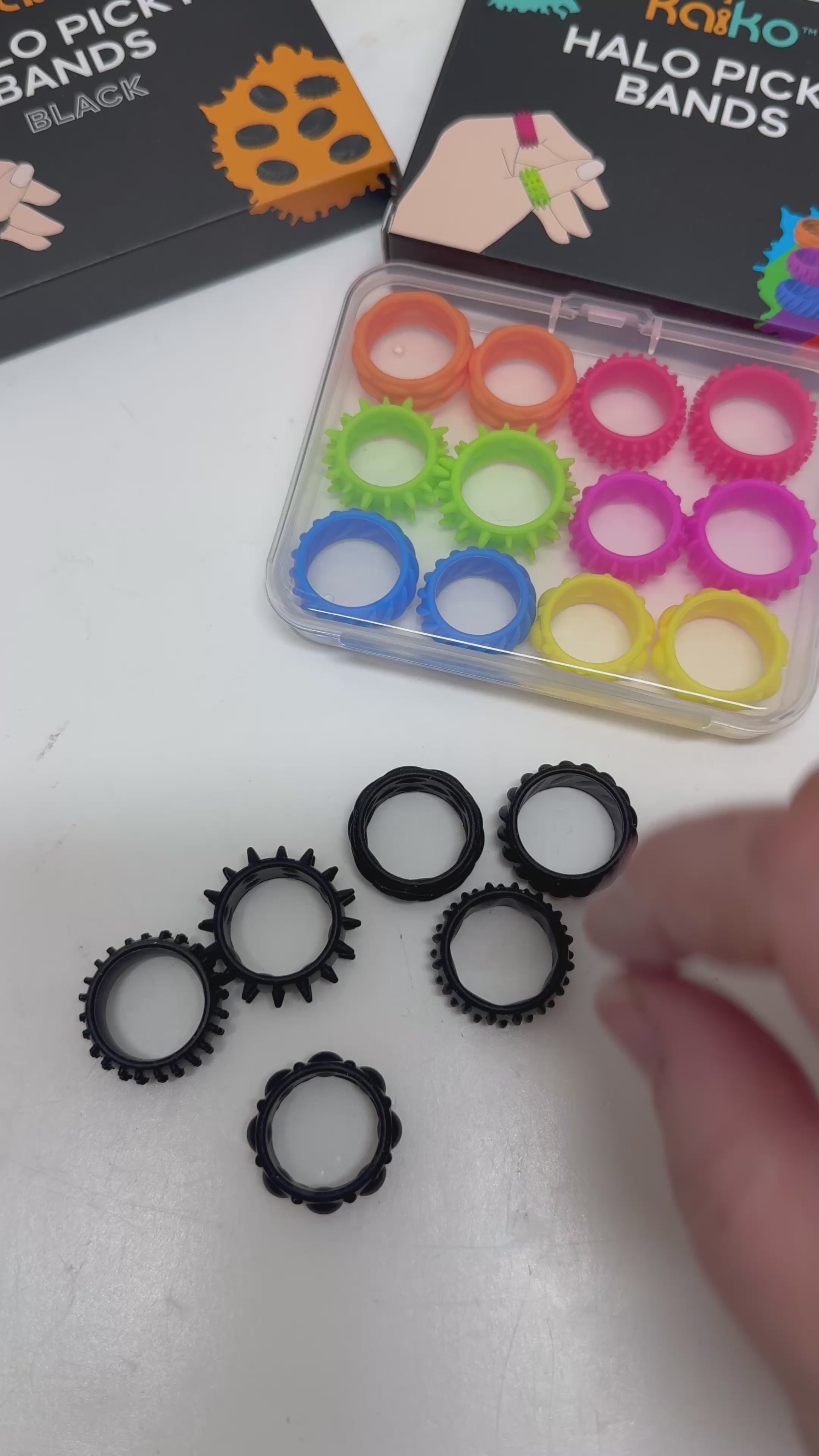 Load video: Halo Picky Bands - Set of 12 Wearable Sensory Tools and Picking Supports