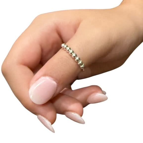Soho Fidget Ring - Sterling Silver Adjustable with 8 Rolling Beads for Anxiety