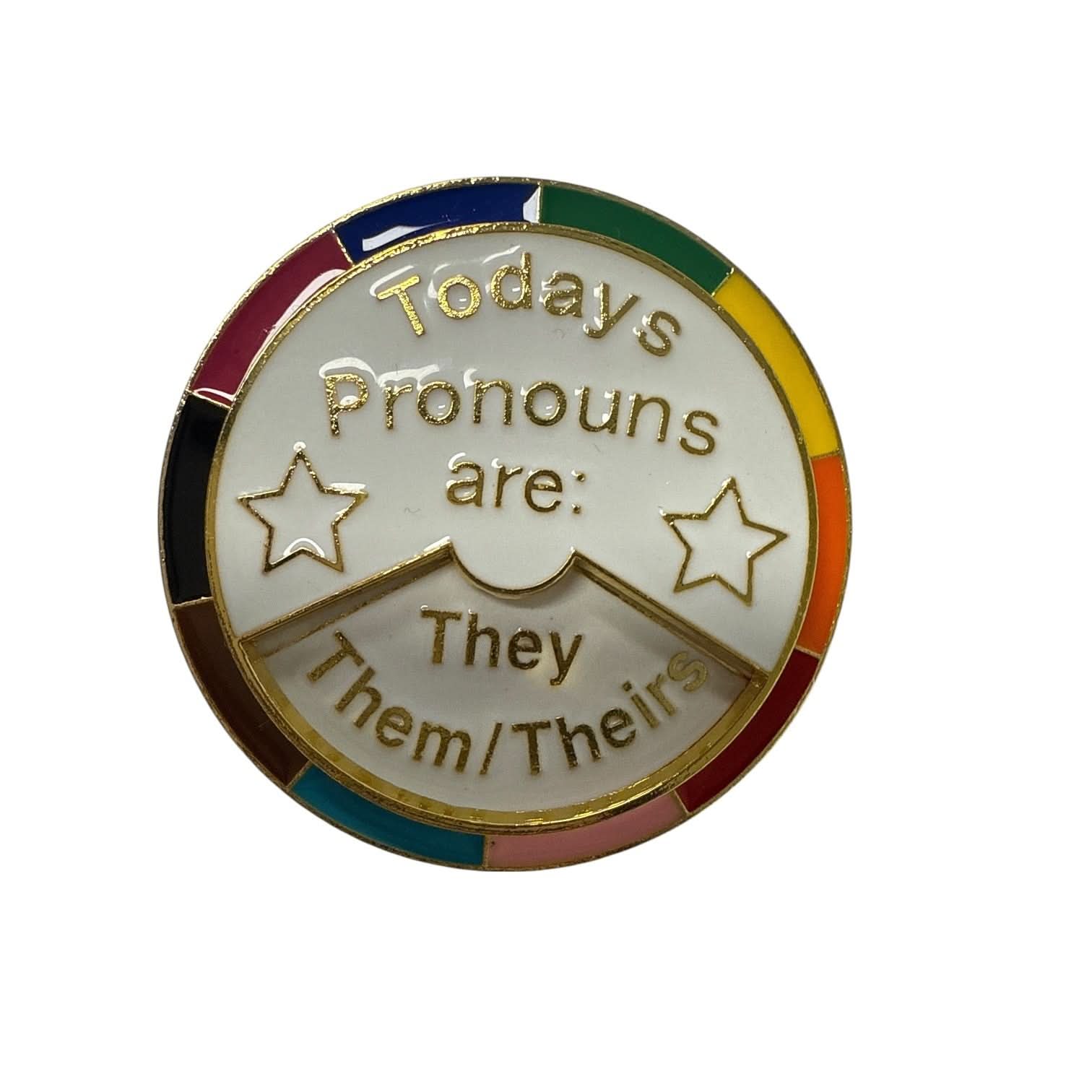 Today's Pronouns are... Rotating Metal XL Pin Badge