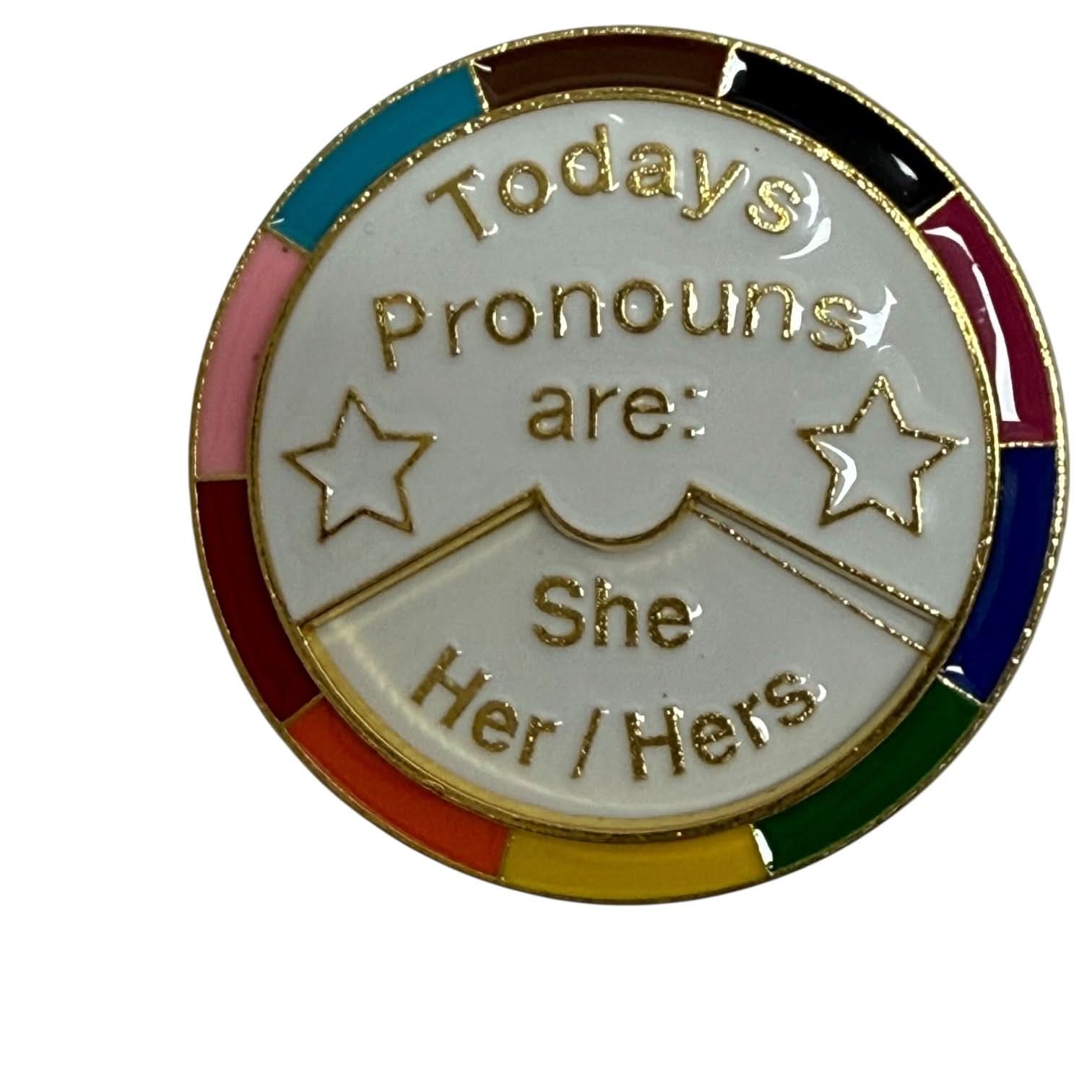 Today's Pronouns are... Rotating Metal XL Pin Badge