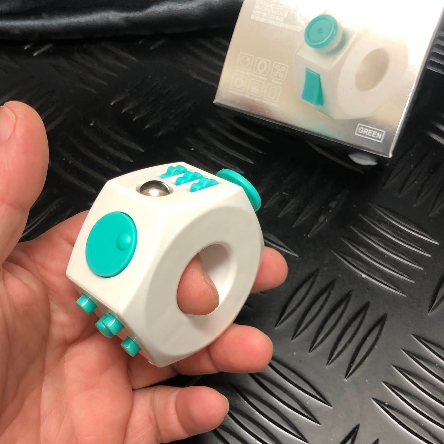 Teal and White Plastic Fidget Cube Ring